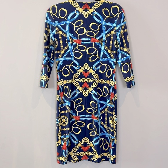J.Mclaughlin Size XS Equestrian Print Sophia Catalina Dress Blue Gold - Picture 2 of 9